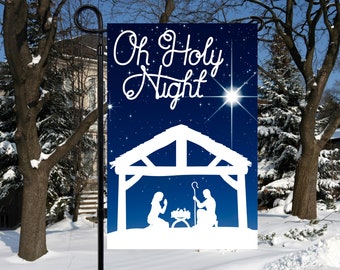 O Holy Night, 12 x 18 Christmas Garden Flag Sublimation Design, PNG Files