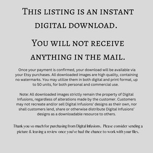 Instant digital download statement.  No product to be mailed.  Legal uses by customer defined.