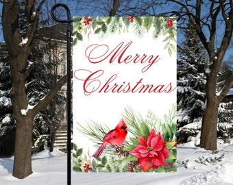 Merry Christmas, 12 x 18 Cardinal Garden Flag Sublimation Design, PNG Files
