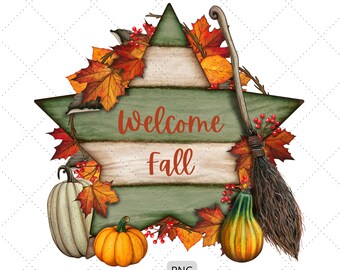 Welcome Fall, Star Shaped, Pumpkin Crafts PNG Sublimation Files