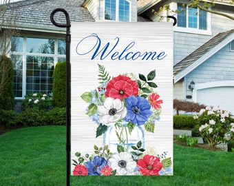Red, White & Blue, Patriotic 12" x 18" Welcome Flag, PNG Instant Download