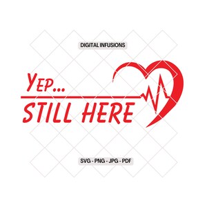 Sí, todavía aquí, archivos digitales SVG / PNG de Heart Attack Survivor para cortar, sublimar e imprimir