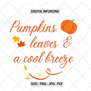 Calabazas, hojas y brisa fresca, archivos de diseño SVG / PNG de otoño para cortar, sublimar e imprimir