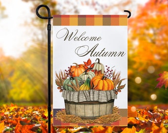 Welcome Autumn, 12 x 18 Fall Garden Flag Sublimation Design, PNG Files