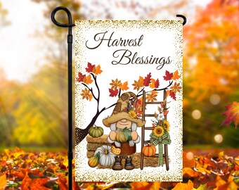 Harvest Blessings, 12 x 18 Fall Garden Gnome Flag Sublimation Design, PNG Files