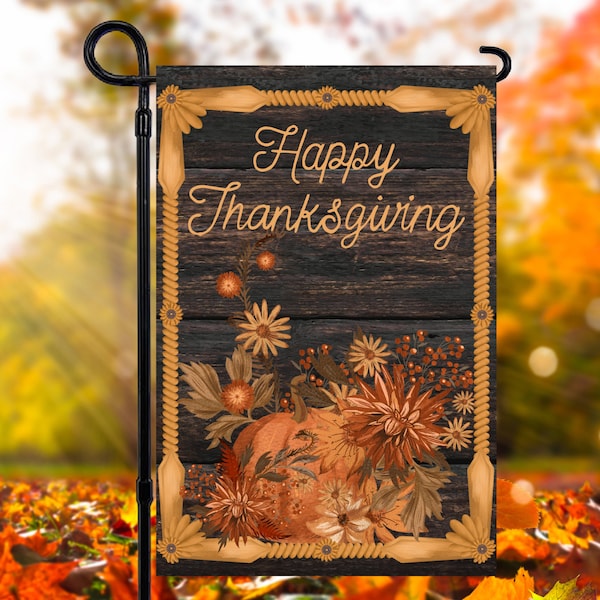 Happy Thanksgiving, 12 x 18 Rustic Fall Garden Flag Sublimation Design, PNG Files