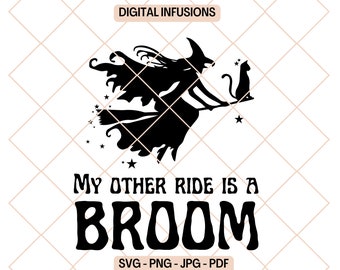 Witch Broom Ride SVG: decalcomania per auto, adesivo, stampa (file di progettazione digitale)