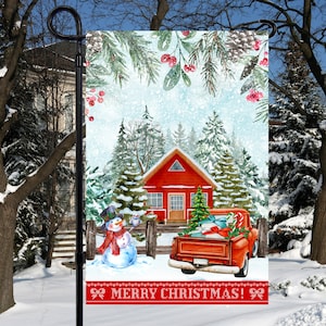 Feliz Natal, casa antiquada 12 x 18, design de sublimação de bandeira de jardim, download digital PNG