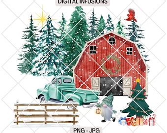 Christmas on the Farm, Holiday PNG Digital Design Files for Sublimation & Print