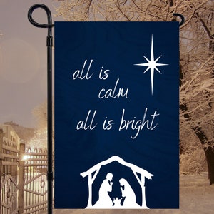 Alles ist ruhig, alles ist hell, 12 x 18 Weihnachtskrippen-Garten-Flaggen-Sublimations-Design, PNG-Dateien