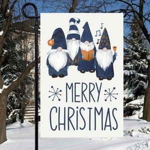 Feliz Natal, trio de gnomos de Natal 12 x 18, design de sublimação de bandeira de jardim, download digital PNG