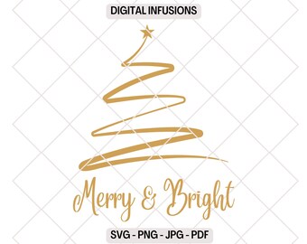 Merry & Bright, Christmas Tree SVG PNG