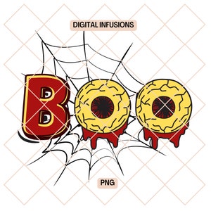 ブー、滴る目玉をフィーチャーしたハロウィーンPNG、昇華印刷と印刷用