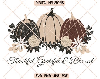 Thankful, Grateful & Blessed, Pumpkins PNG