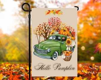 Hello Pumpkin, 12 x 18 Fall Garden Flag Sublimation Design, PNG Files