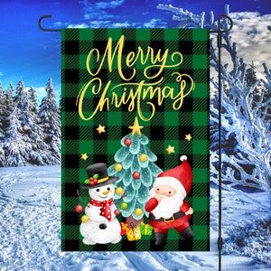 Feliz Natal, design de sublimação de bandeira de jardim de Papai Noel e boneco de neve 12 x 18, arquivos PNG