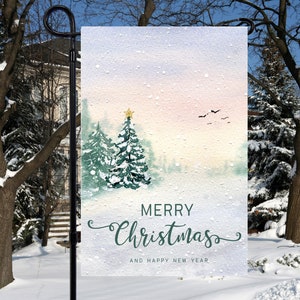 Feliz Natal, 12 x 18 Evergreen Forest Garden Bandeira Sublimação Design, Arquivos PNG