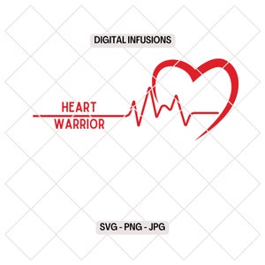 Heart Warrior, Concientización sobre enfermedades cardíacas, Archivos digitales SVG / PNG de sobreviviente de ataque cardíaco para corte, sublimación e impresión