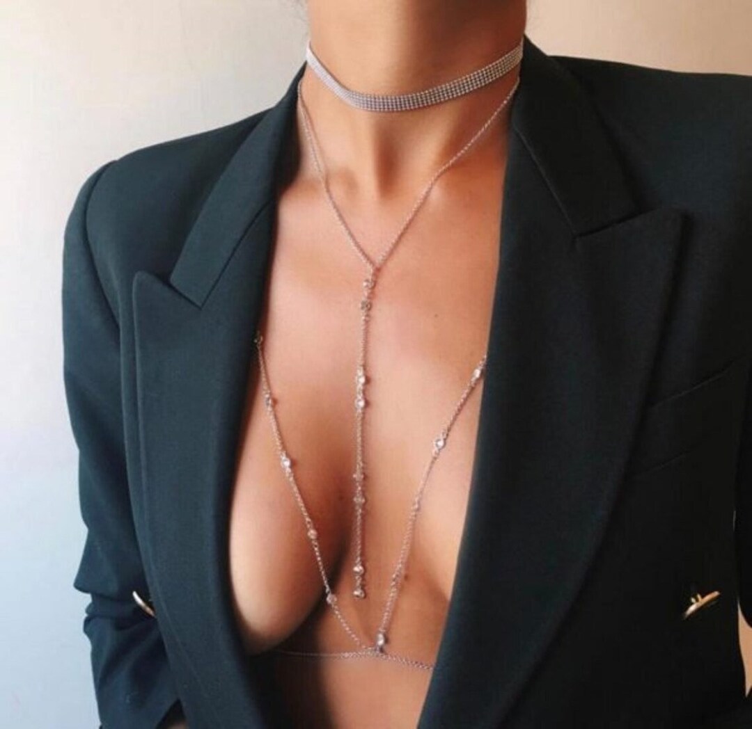 Body Jewelry, Body Chain, Layered Body Chain Bralette, Bikini Body