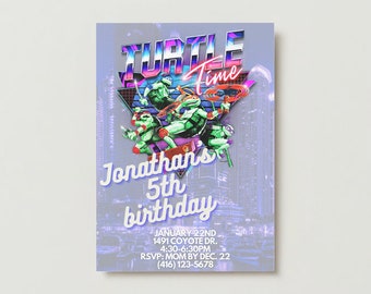 Ninja Turtles Retro Birthday Editable Invitation, Customizable Digital Smartphone and Printable Invite