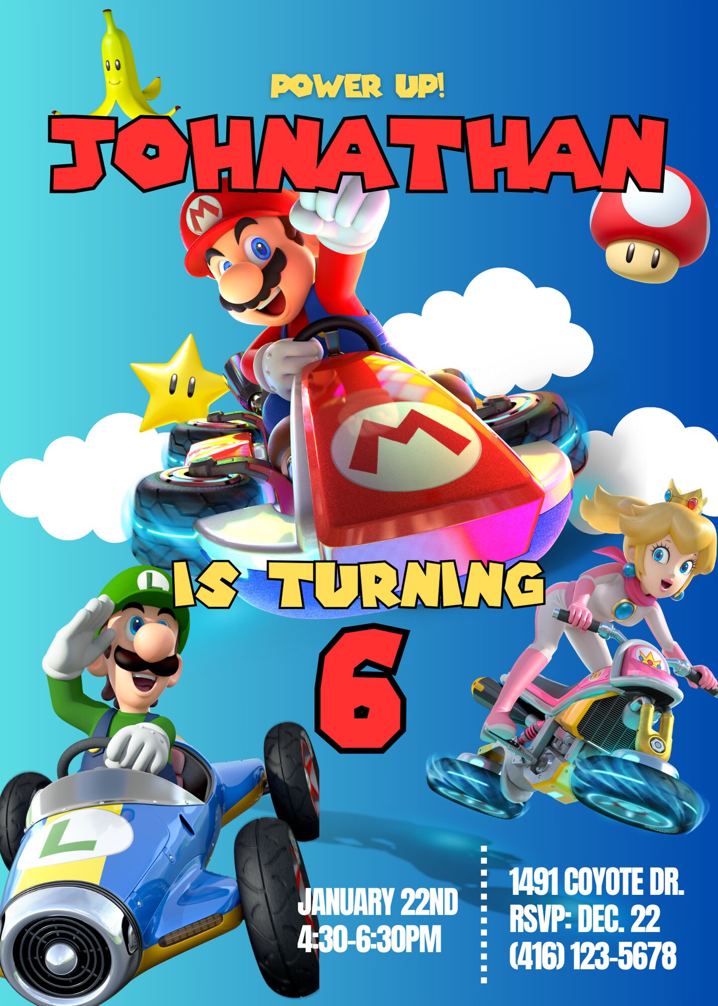 Super Mario Kart Editable Invitation, Customizable Digital and ...