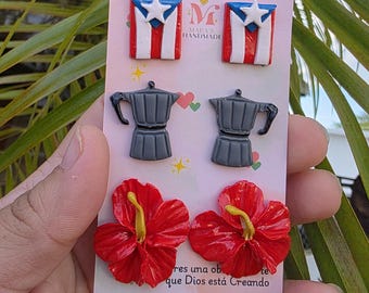 Build Your Own Puerto Rico Earrings Bundle | Handmade Polymer Clay Studs | Domino, Greca, Maga Flower, Garita & More