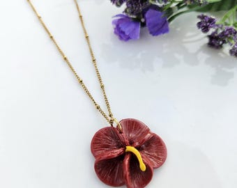 Flor de Maga of Puerto Rico/ Polymer Clay Charm & Stainless Steel Necklace
