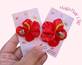 Puerto Rico Flower Hair Clip | Maga Flower Hair Accessory | Boricua Gift, Tropical Hair Clip, Handmade Polymer Clay Clip