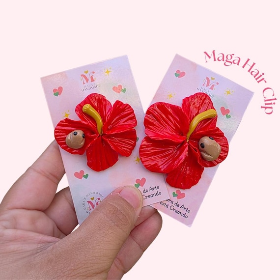 Puerto Rico Flower Hair Clip | Maga Flower Hair Accessory | Boricua Gift, Tropical Hair Clip, Handmade Polymer Clay Clip
