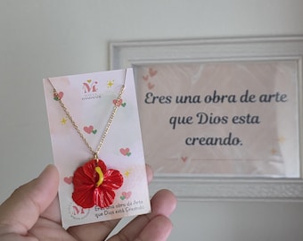 Flor de Maga of Puerto Rico/ Polymer Clay Charm & Stainless Steel Necklace