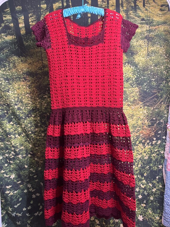 Vintage red knit crochet Gem