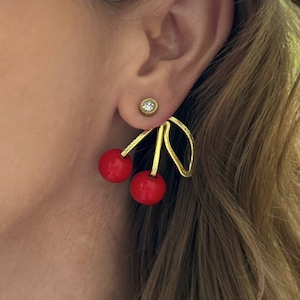 Red Cherry Earring Jackets: Handmade Jewelry to Mix & Match, Asymmetrical - Liz Fox Roseberry™