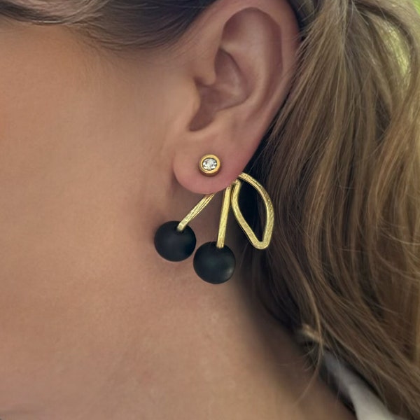 NEW MATTE BLACK Cherry Earring Jackets - Liz Fox Roseberry - Unique - Handmade Jewelry - Lightweight Earrings - Mix and Match - Free Studs