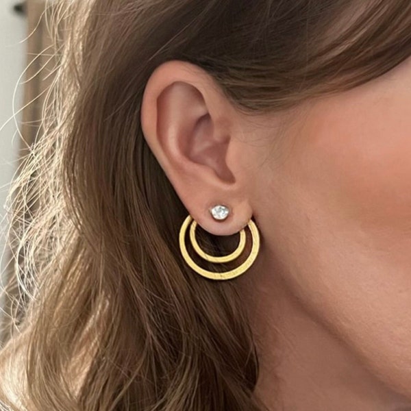 Double Circle Ear Jacket-Backs - Liz Fox Roseberry - Handmade Jewelry - Mix & Match - Reversible - Silver and Gold - Geometric Earrings