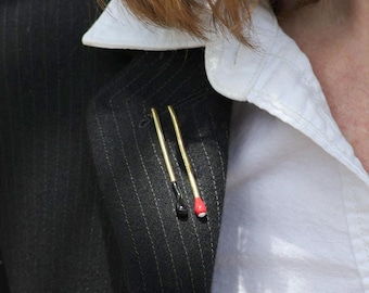Double Matchstick Brooch Pin - Unisex - Versatile Pocket Accessory - Gifts for Him - Liz Fox Roseberry - Unique Gifts - Brass Handmade