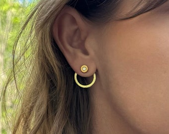 Half Inch Circle Ear Jackets - Liz Fox Roseberry - Handgemaakte sieraden - Mix & Match - Zilver - Goud - Koper - Geometrische oorbellen - Gratis studs