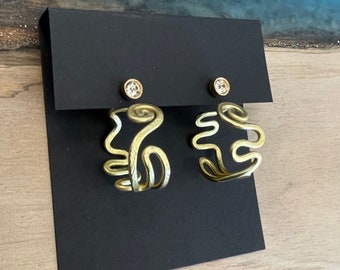 Meandering Hoop Ear Jackets - Liz Fox Roseberry - Handmade Earrings - Mix & Match - Silver - Gold - Lightweight  - Free Studs