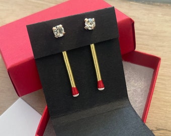 MINI Red Matchstick Earring Jackets - Liz Fox Roseberry - Handmade Earrings - Statement Jewelry - Mix and Match - Jacket Backs - Free Studs