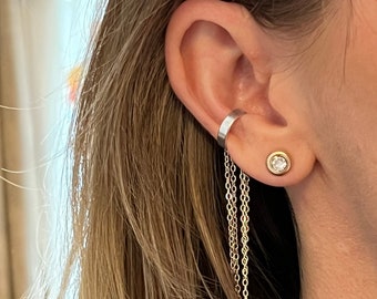 Boucle d'oreille cascade - Manchette en argent avec chaîne en or - Liz Fox Roseberry - Bijoux tendance - Boucle d'oreille sans piercing - Fait main - Ajustable