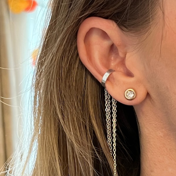 Waterfall Ear Cuff - Silver Cuff with Gold Chain - Liz Fox Roseberry - Statement Jewelry - Piercing free earring - Handmade - Adjustable