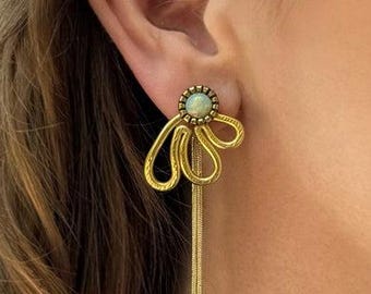 Octavius Seowtewa Vintage Native American Zuni Turquoise Sterling Silver Earrings Octavius Seowtewa Vintage Native American Zuni Turquoise Sterling Silver Earrings
