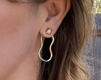 Melting Hoop Ear Jacket Backs Liz Fox Roseberry Handmade Jewelry Mix Match Reversible Silver and Gold Geometric Earrings