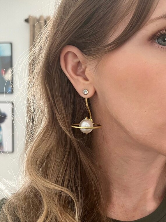 Pearl Saturn Earring Jackets Liz Fox Roseberry Handmade Jewelry