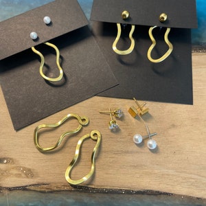 Melting Hoop Ear Jacket-Backs Liz Fox Roseberry Handmade Jewelry Mix & Match Reversible Silver and Gold Geometric Earrings image 6