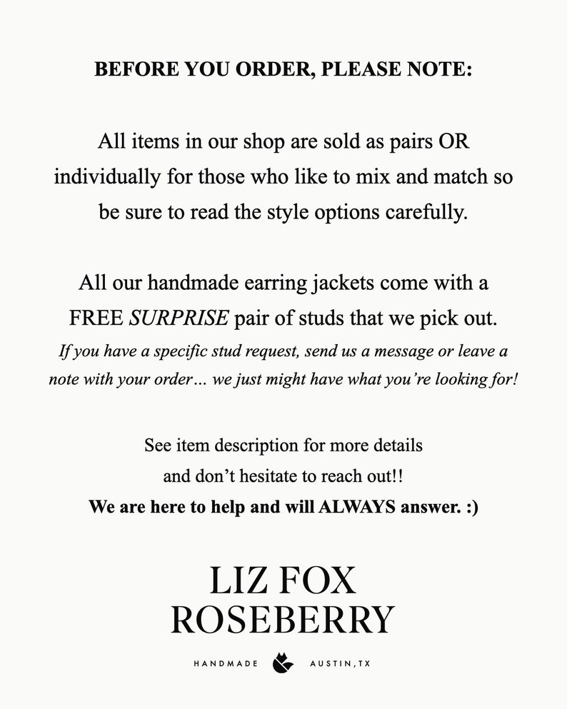 Chaquetas de pendientes RED Matchstick Liz Fox Roseberry Pendientes hechos a mano Oro y plata Mezclar y combinar Espaldas de chaqueta Studs gratis imagen 4