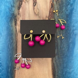 NEW HOT PINK Cherry Earring Jackets Liz Fox Roseberry Unique Handmade Jewelry Lightweight Earrings Mix and Match Free Studs image 4