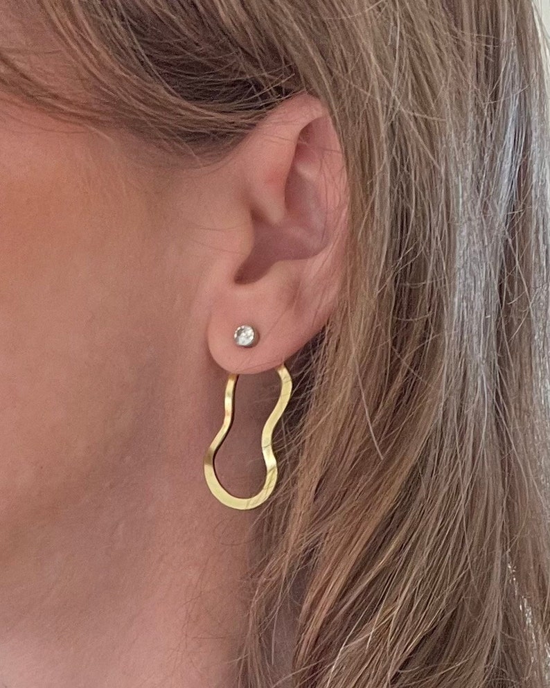 Melting Hoop Ear Jacket-Backs Liz Fox Roseberry Handmade Jewelry Mix & Match Reversible Silver and Gold Geometric Earrings image 3