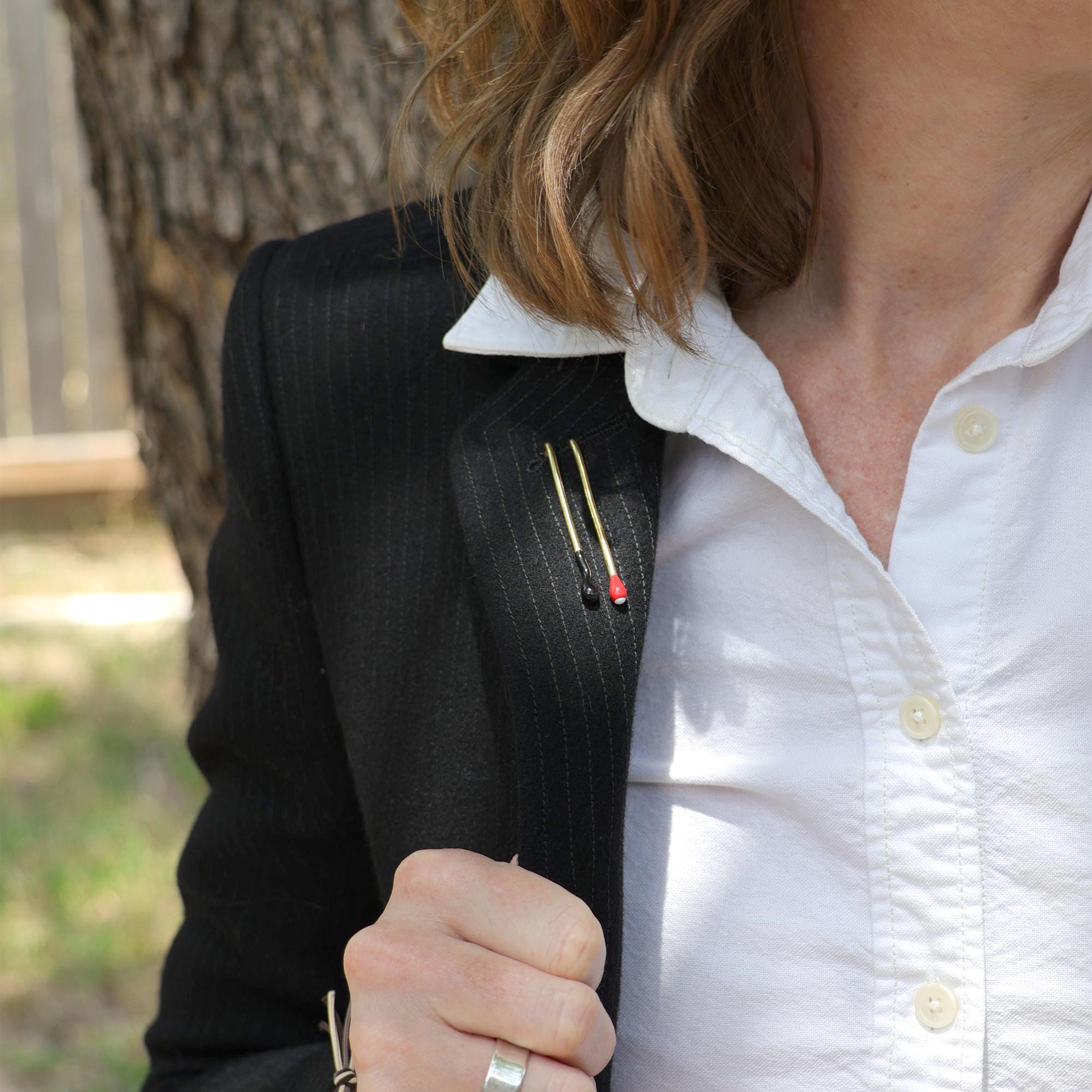 Double Matchstick Brooch Pin - Unisex - Versatile Pocket Accessory - Gifts for Him - Liz Fox Roseberry - Unique Gifts - Brass Handmade