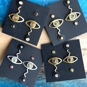 Eyeball Jacket STACKS Liz Fox Roseberry Handmade Earrings Mix & Match Silver Gold Lightweight Earrings Free Studs image 5