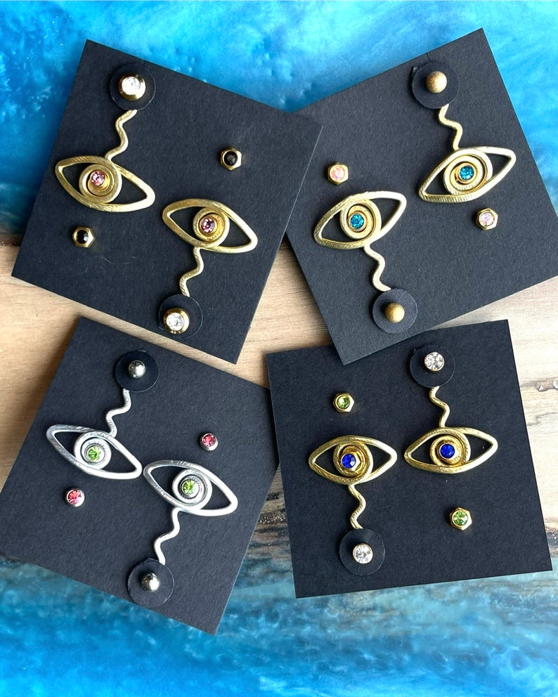 Eyeball Jacket STACKS Liz Fox Roseberry Handmade Earrings Mix & Match Silver Gold Lightweight Earrings Free Studs image 5